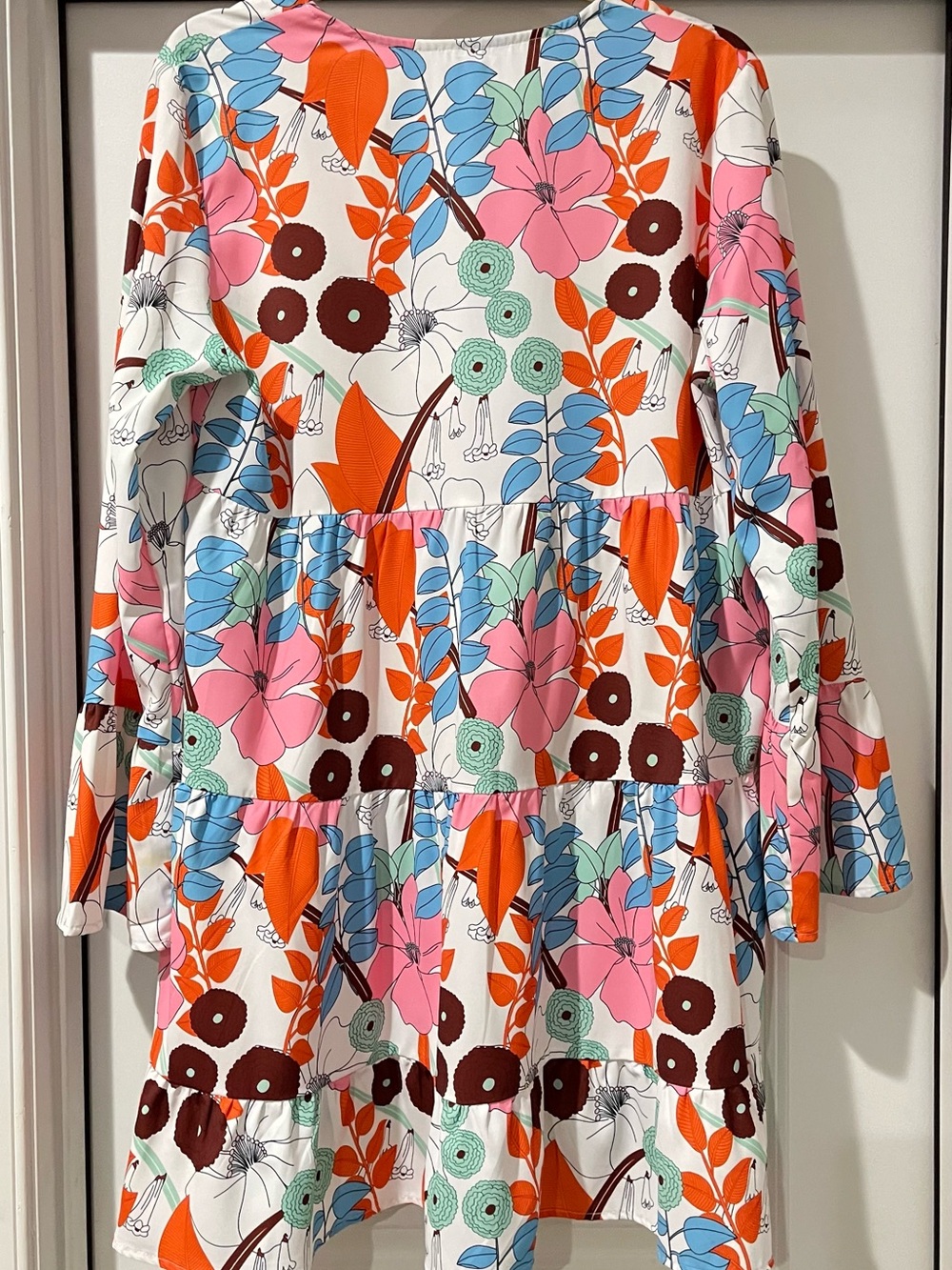 Women’s Boutuque V-Neck Floral Tiered Dress - Pink, Orange & Blue